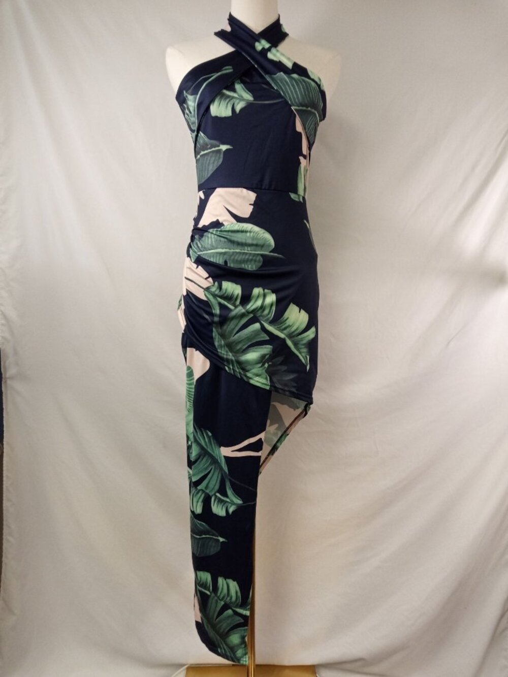 CBR Women's Tropical Print Blue Halter Top Hi-Lo Dress Size Medium